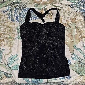 Royal Bones M Corset Hot Topic Tripp BLK/Gray Bleach/Paint Splatter Lace Up Zip